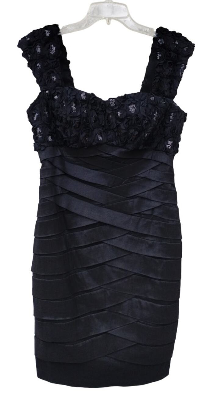 KM Collections by Milla Bell Mini Bandage Black Dress Size 10 Pleats Size 10
